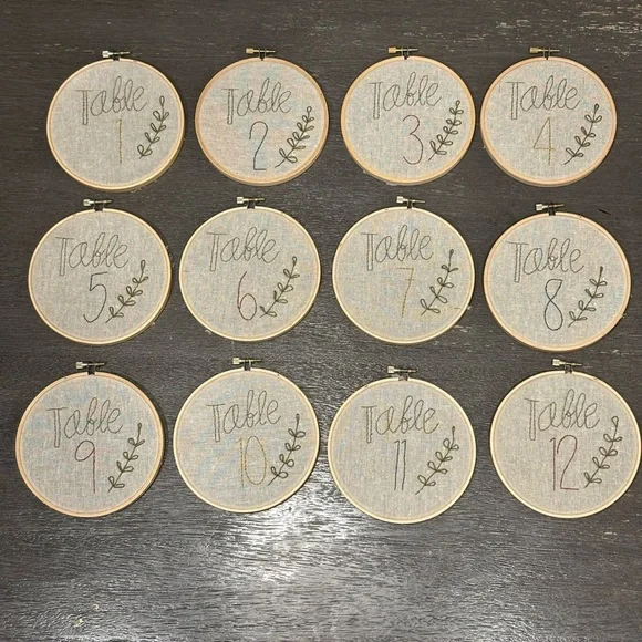 Elegant Embroidered Table Numbers 1-12 - Picture 1 of 5